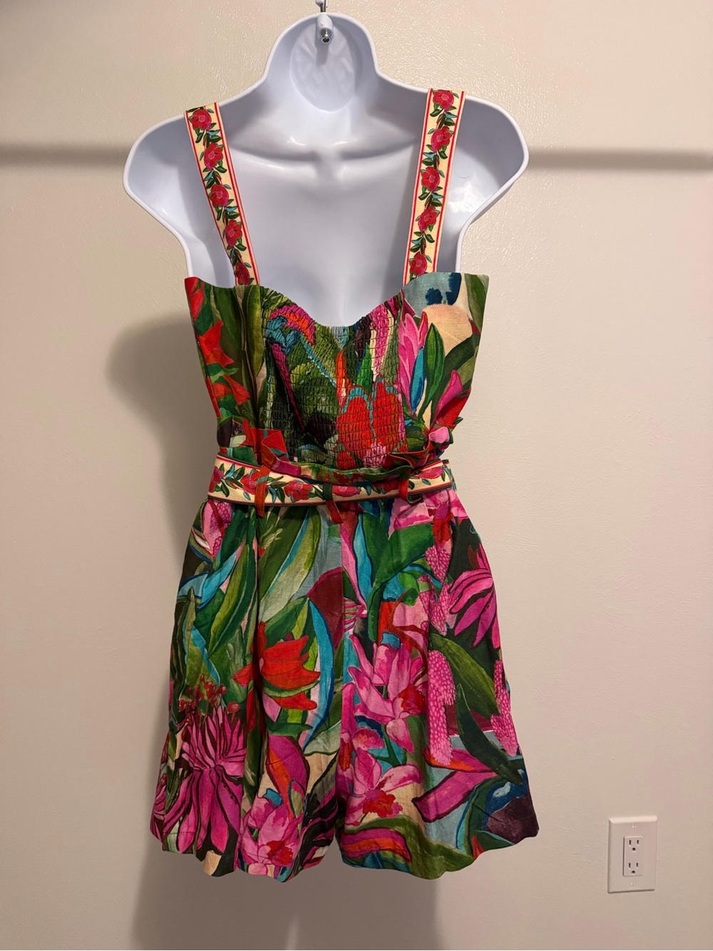 FARM Rio Green & Pink Tropical Floral One-Piece Romper - Picture 3 of 4